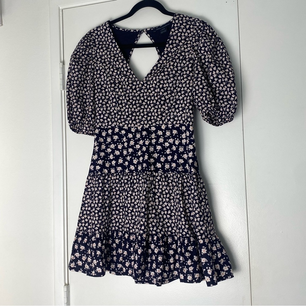 French Connection puff sleeve whimsy floral mini dress in blue size 6 - Picture 5 of 13